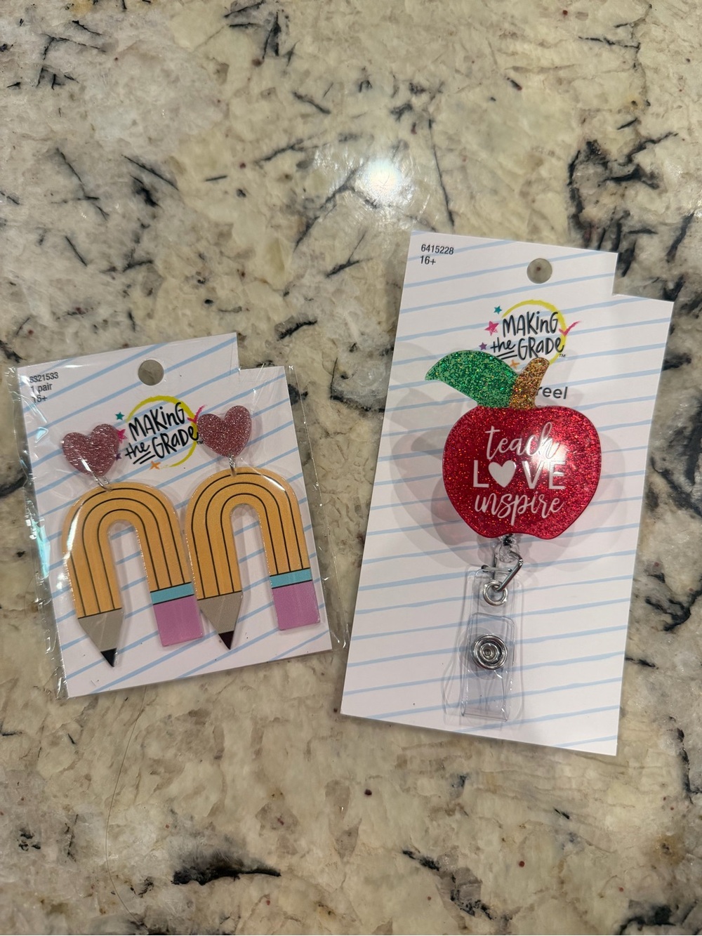 Making the Grade Pencil Earrings & Apple Badge Reel - Teacher Bundle